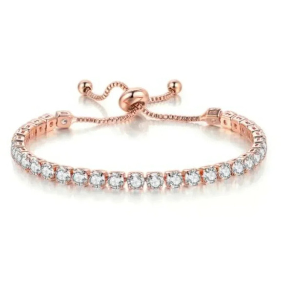 Sterling Silver Diamond Tennis Bracelet Adjustable - Picture 2 of 4